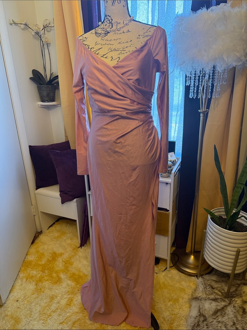 Fashion Nova Mauve Long Sleeve Wrap Gown